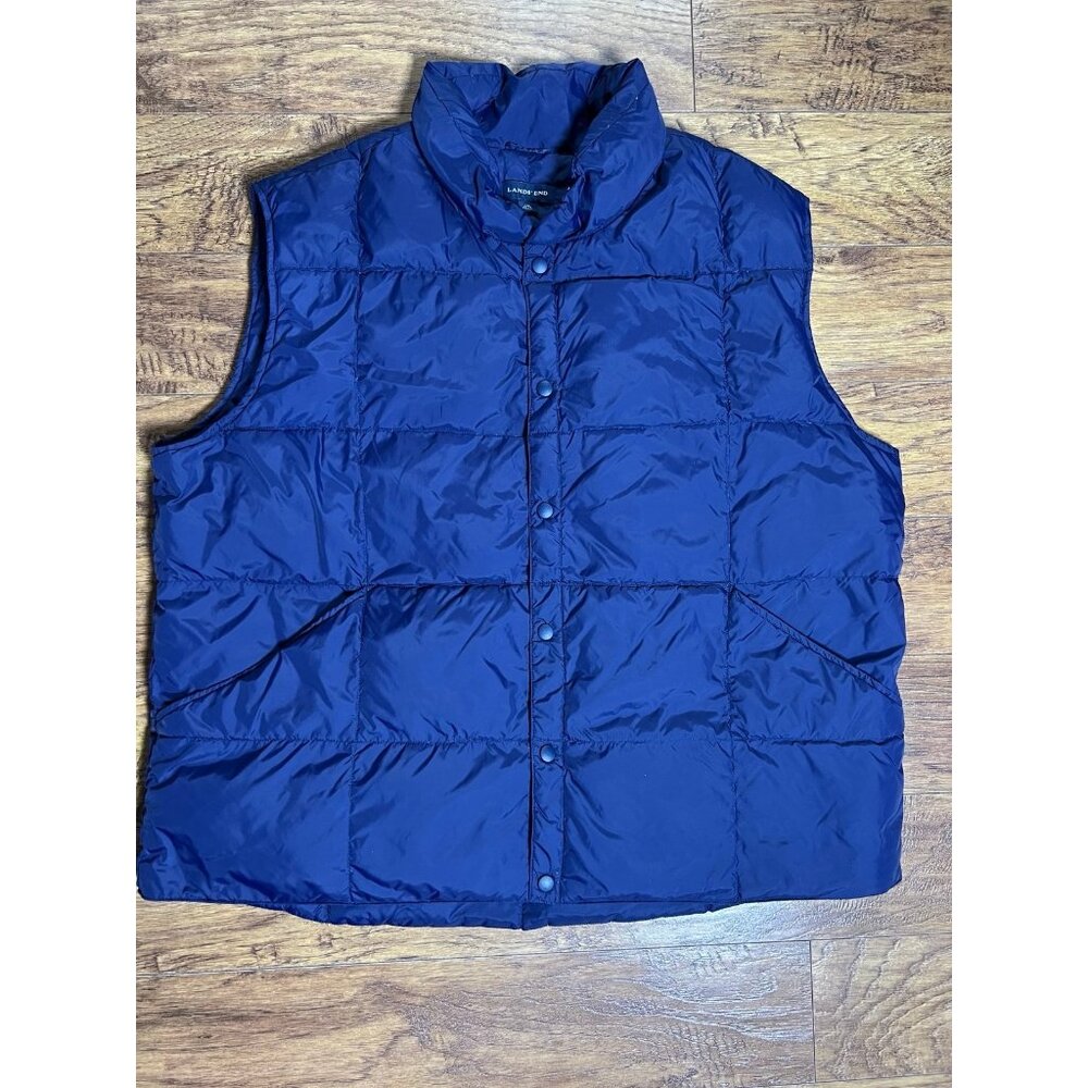 Lands End Goose Down Insulated Quilted Puffer Vest Mens Navy XXL 50-52 Snap
